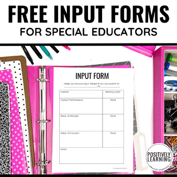Preview of Special Education Teacher Input Forms - Free Editable IEP Meeting Parent Form