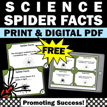 Preview of Free Spider Facts Task Cards Halloween Science Centers Research Project Question
