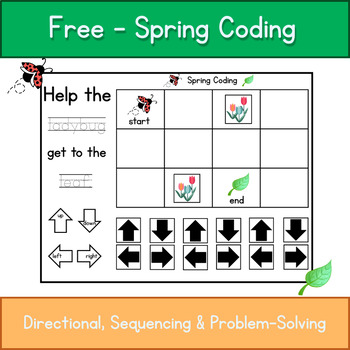 Preview of Free Spring Coding Grid,Directional,Sequencing,Problem-Solving,Math,Path
