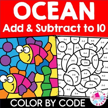 Preview of Spring Summer Color by Number Code Addition Subtraction within 10 Coloring Pages