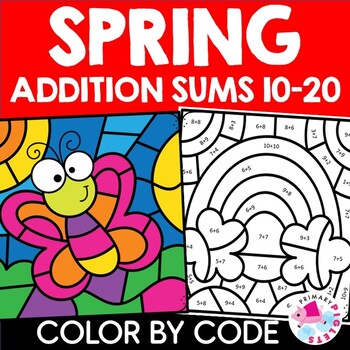 Preview of Spring Color by Number Code Addition Sums 10 to 20 Math Coloring Pages Sheets