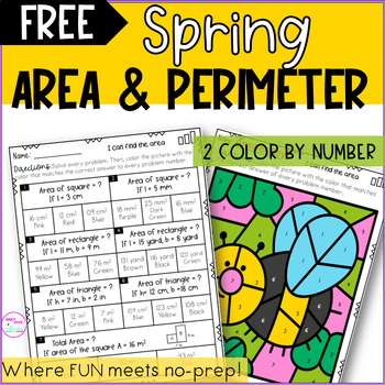 Preview of Free Spring Math Area and Perimeter Color by Number Worksheets