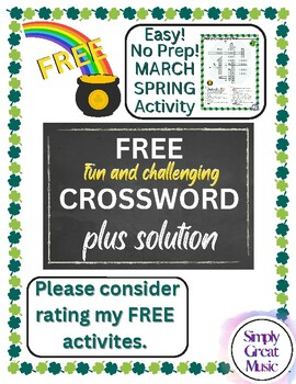 Preview of Free St. Patrick's Day Crossword, Spring Activity, March No Prep Worksheet