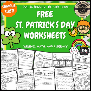 Preview of Free St. Patrick's Day Math Literacy Worksheets PreK Kindergarten First TK UTK