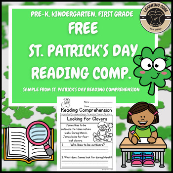 Preview of Free St. Patrick's Reading Comprehension Worksheets PreK Kindergarten First TK