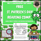Free St. Patrick's Reading Comprehension Worksheets PreK K
