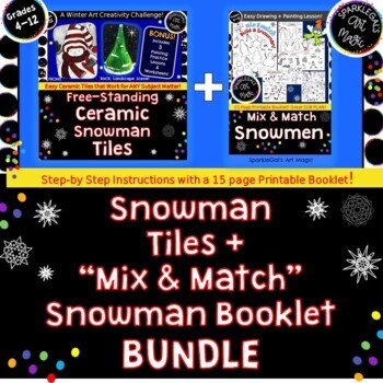 Preview of Ceramic Painted Snowman Art Tiles + Mix & Match Snowman Drawing Handouts BUNDLE!