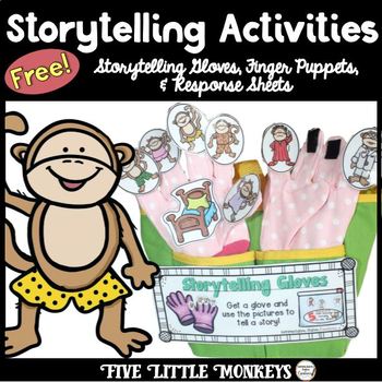 Preview of Free Storytelling: Finger Puppets, Storytelling Gloves, 5 Little Monkeys