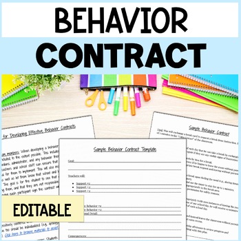 Preview of Student Behavior Contract Template - Editable Behavior Management Visual Cue