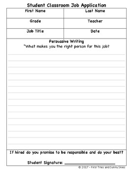 Preview of Free Student Classroom Job Application