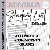 Free Student Grade, Attendance or Assignment Tracking Form/Sheet