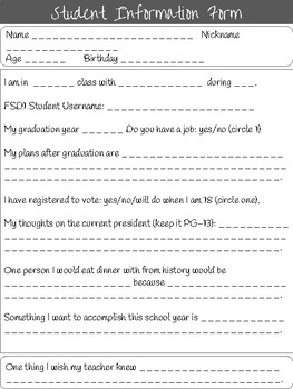 Preview of Free Student Information Form