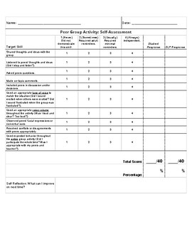 Preview of Student pragmatics self-assessment for group activities (social skills)