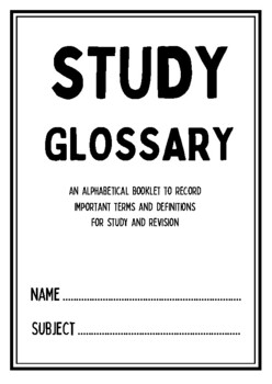 Preview of Free Study Glossary - Alphabetical Booklet for Terms & Definitions(all subjects)