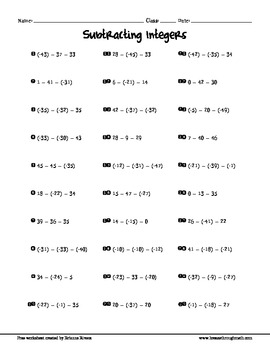Free Subtracting Integers Worksheet (3 Terms) by Breeze Through Math