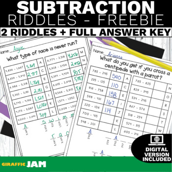 Preview of Free Subtraction with Regrouping Activity 4th Grade Centers Digital Included