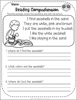 free kindergarten reading comprehension passages summer