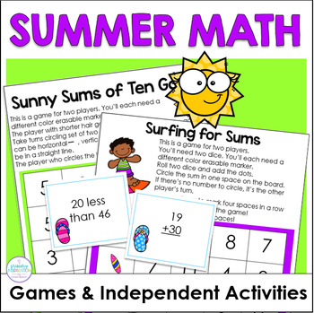 Preview of Free Summer School ESY Math Games & Independent Activities 1st into 2nd Grade