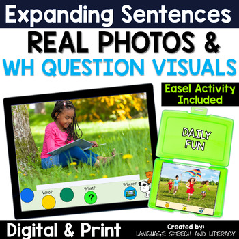 Preview of Speech Therapy, Real Photo Scenes, WH Question Visuals, Expand Sentences, Free