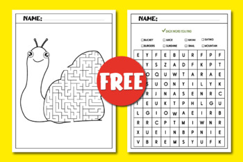Preview of Free Summer Word Search Puzzle | Mazes for Kids | Snail Mazes | Freebies