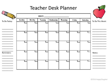 Free Teacher Desk Planner Back To School Calendar For Any Year
