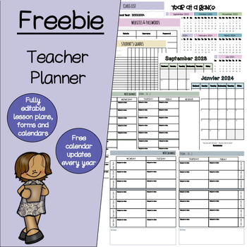 Preview of Free Teacher Planner 2023-2024 (Editable Printable Lesson Binder)
