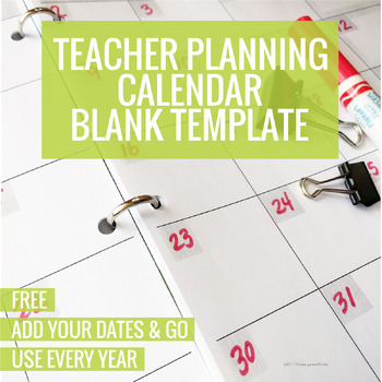 Preview of Free Teacher Planning Calendar Blank Template