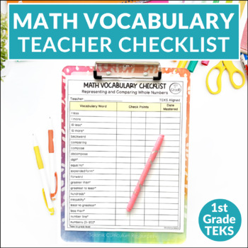 Preview of Free Teacher Planning Tool - 1st Grade TEKS Math Vocabulary Checklist