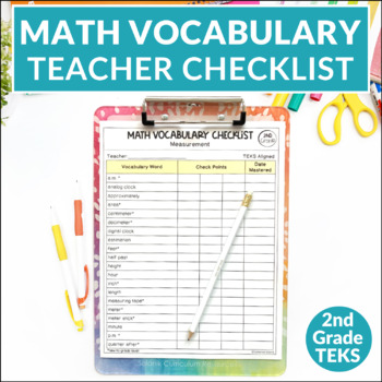 Preview of Free Teacher Planning Tool - 2nd Grade TEKS Math Vocabulary Checklist