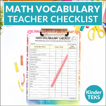 Preview of Free Teacher Planning Tool - Kindergarten TEKS Math Vocabulary Checklist