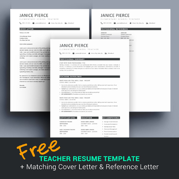 Preview of Free Teacher Resume Template and Matching Cover Letter for MS Word
