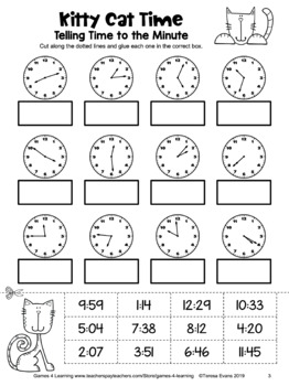 free telling time worksheet for the nearest minute cut and paste