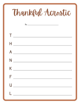 Thankful Acrostic Free Teaching Resources TPT