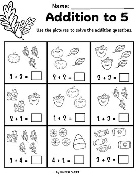 Free Thanksgiving Math Worksheets Addition for Kindergarten by KinderSheet