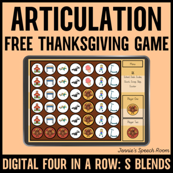 Preview of Free Thanksgiving Articulation Four In A Row - S Blends