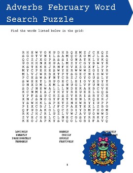 Preview of Free Thanksgiving February-Themed Adverbs Word Search Puzzle Adventure