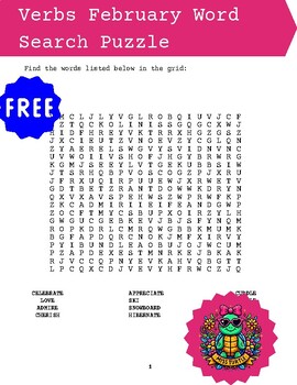 Preview of Free Thanksgiving February-Themed Verbs Word Search Puzzle Adventure
