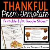 Free Thanksgiving Thankful Poem Template Printable & for G