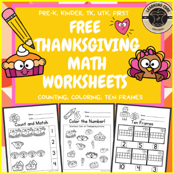 Preview of Free Thanksgiving Worksheets Math No Prep - PreK, Kinder, TK, UTK, First