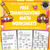 Free Thanksgiving Worksheets Math No Prep - PreK, Kinder, 