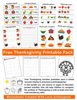 Preview of Free Thanksgiving Worksheets for Pre-K