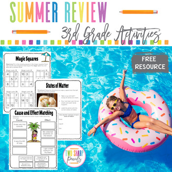 Preview of Free Third Grade Summer Review | Math, ELA & Science | Summer Activities| Review
