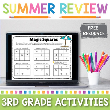 Preview of Free Third Grade Summer Review | Math and ELA | Summer Activities 