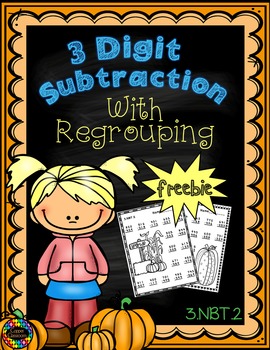 Preview of Free Three Digit Subtraction With Regrouping Fall Theme
