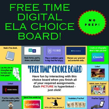 Preview of Free Time Choice Board for ELA, No Prep GOOGLE SLIDES