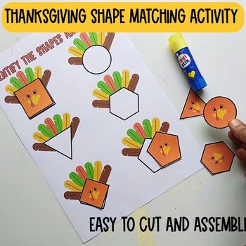 Preview of Free Toddler Preschool shape Matching Activity For Thanksgiving,Learn Shapes