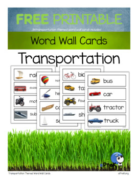 Preview of Free Transportation Word Wall Cards
