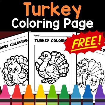 Preview of Free Turkey Coloring Pages for Kindergarten