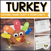Free Turkey Editable Name Craft and Worksheets