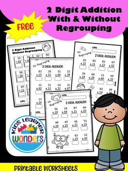 Preview of Free Two Digit Addition Worksheets With and Without Regrouping Grade 1-2